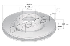 Brake Disc Right Front 350X34MM, 7L8615302, fits Audi & Volkswagen 2003 - 2015