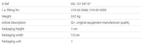 EGR Gasket 03L131547D, fits Volkswagen, Audi, Seat & Skoda 2004 Onwards