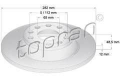 Brake Disc - Rear,  Fits Audi A3, Q3, Skoda Octavia, Yeti, VW Passat, Tiguan