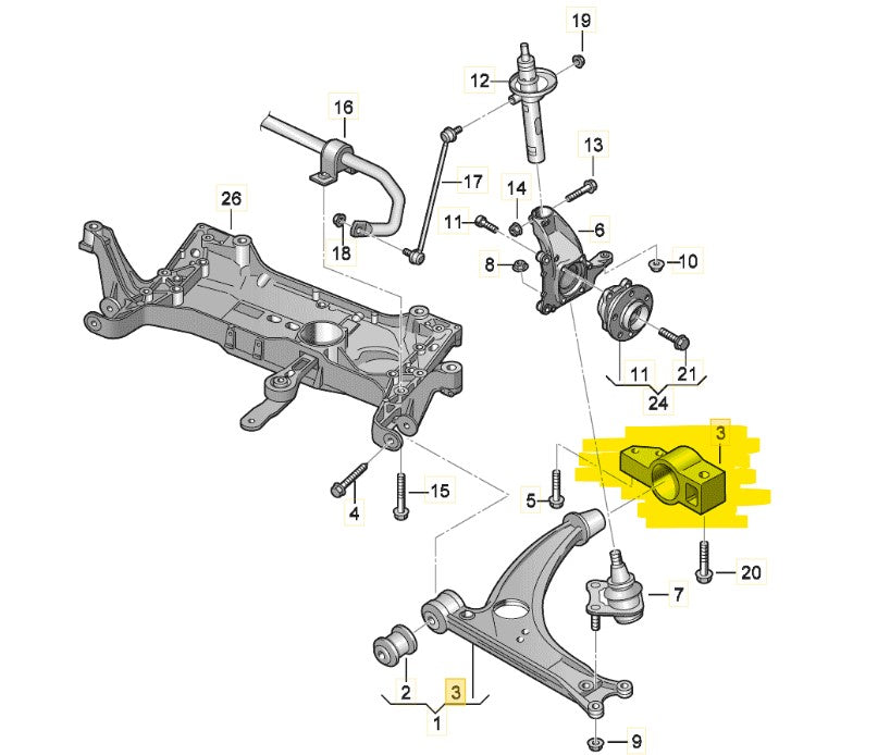 Front Lower Arm Bush Upper, Fits Volkswagen, Audi & Seat 2006 - 2018