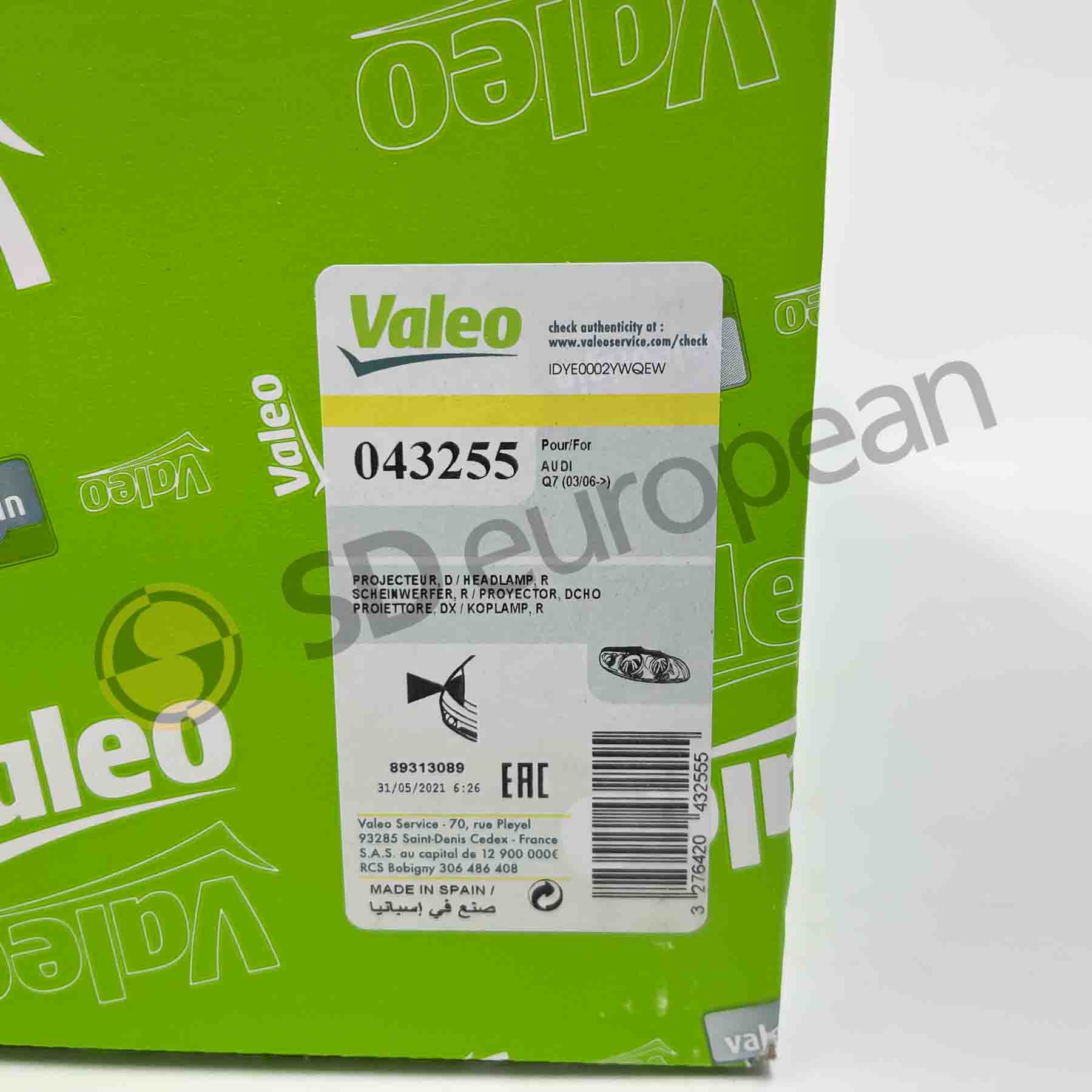 Valeo Headlight Right 43255 - Audi Q7 (2006–2015)
