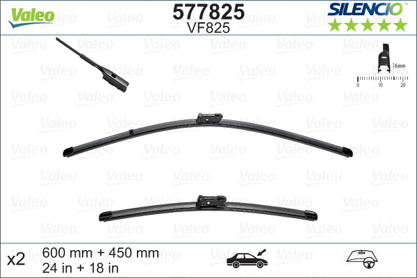 Valeo Front Wiper Blades – Alfa Romeo, BMW, Skoda, Volkswagen (577825 / 5E2998001)