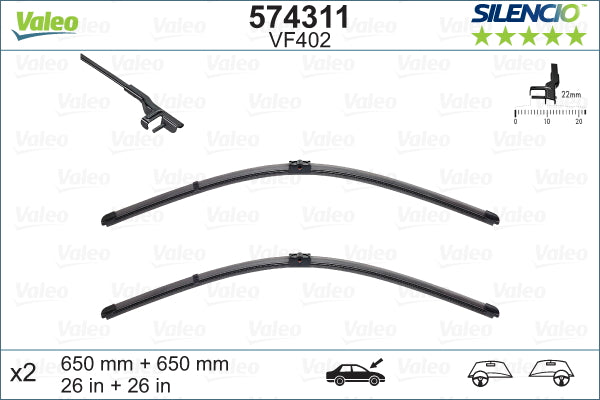 Front Wiper Blade Set For VW Touareg 2002 To 2018