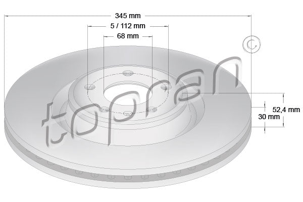 TOPRAN Brake Disc – Front (Single) – Audi, Porsche (Genuine Part Number: 4G0615301AF)