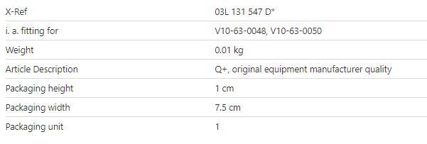 EGR Gasket 03L131547D, fits Volkswagen, Audi, Seat & Skoda 2004 Onwards
