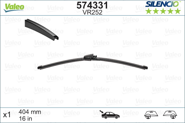 Wiper Blades (Rear) – Skoda Octavia II (1Z3, 1Z5), Fabia II Combi (545), Volkswagen Touran (1T1, 1T2), Transporter T5, Caddy III (OEM 7E0955425C) (Valeo)