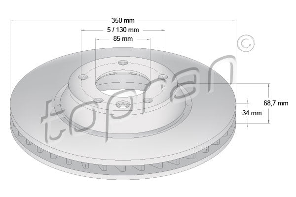 Brake Disc Right Front 350X34MM, 7L8615302, fits Audi & Volkswagen 2003 - 2015